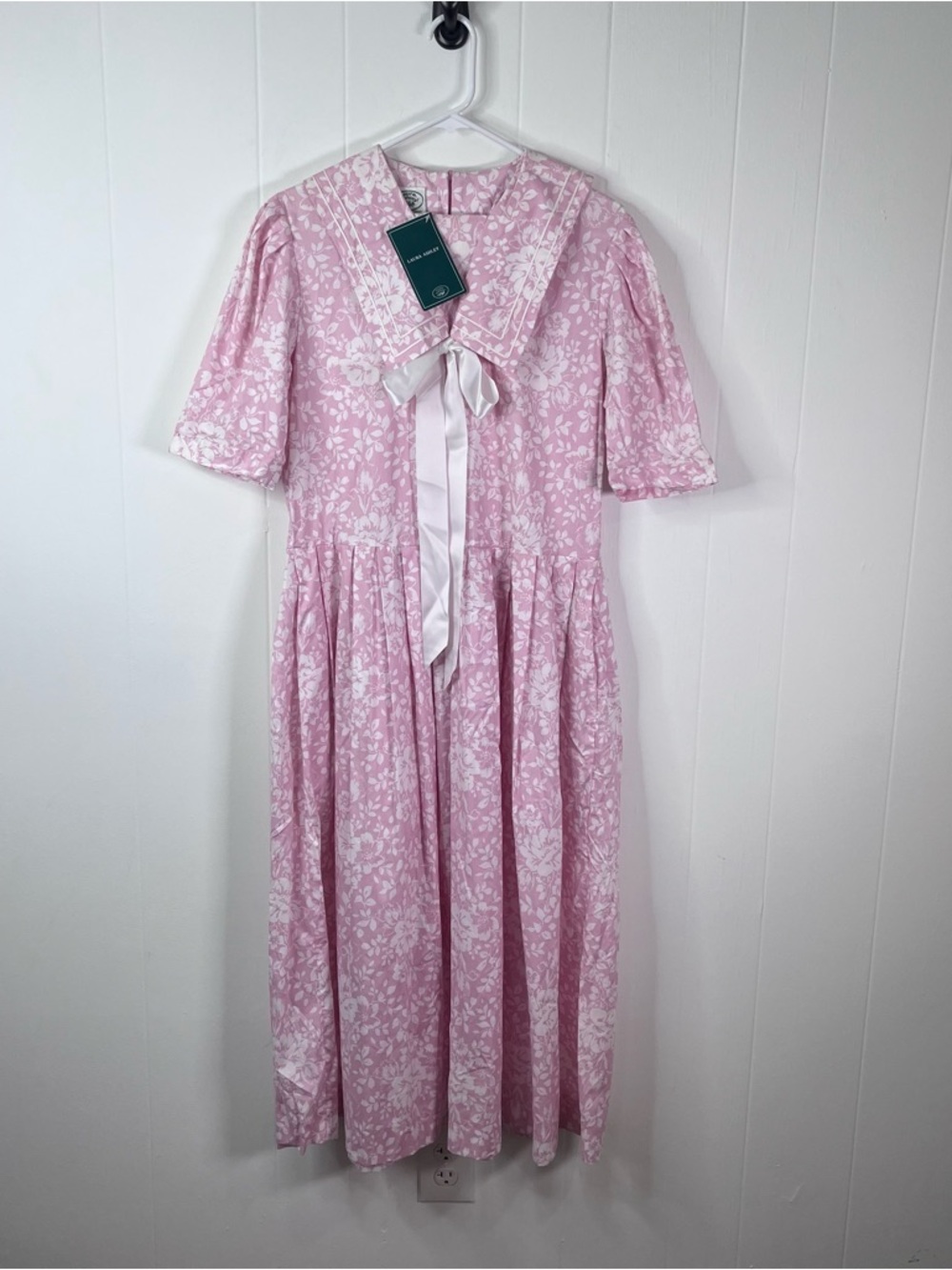 Vintage NWT Laura Ashley Pink and White Floral Dress with Sailor Collar